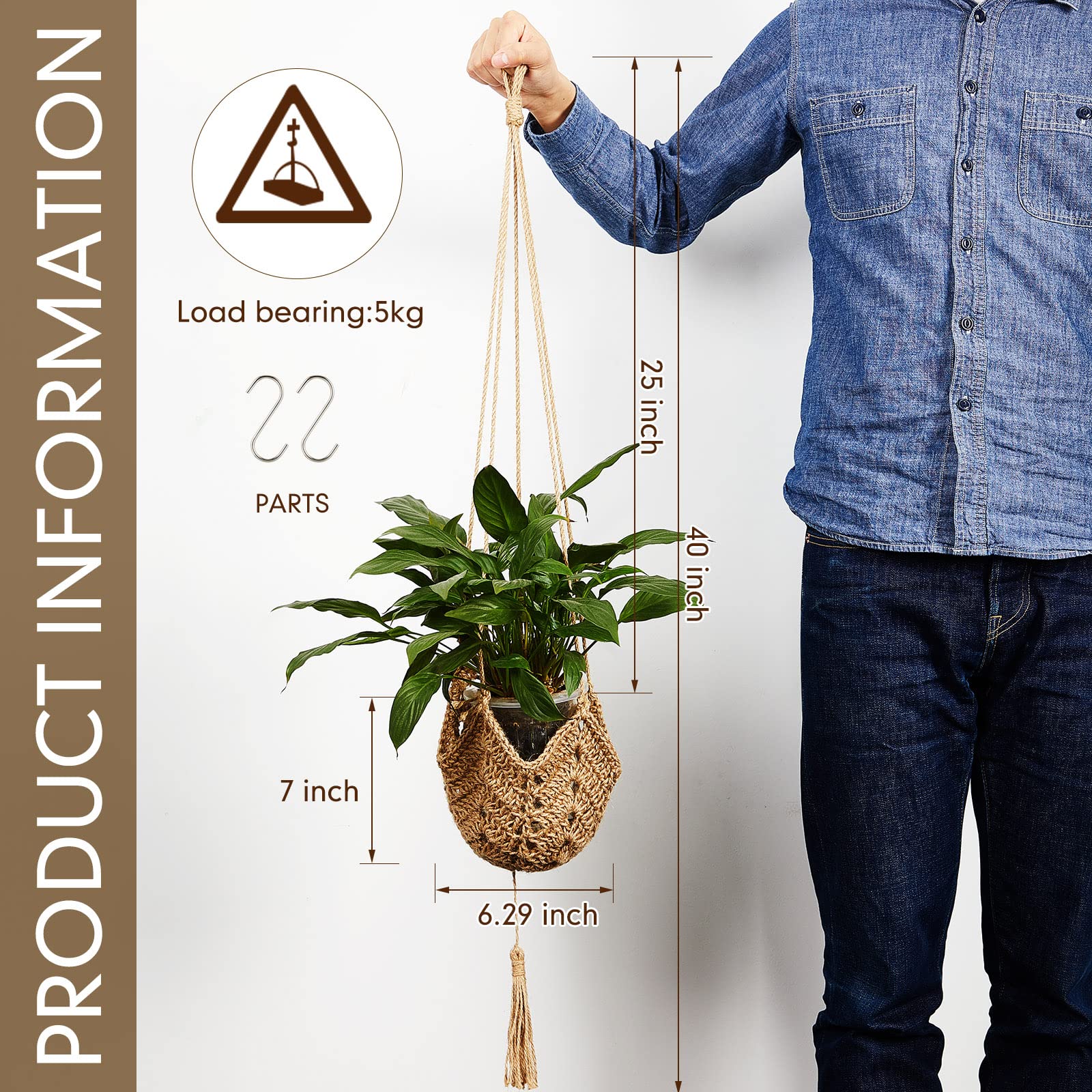 Shappy 2 Pack Boho Macrame Plant Hanger, side view showcasing the design