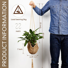 Shappy 2 Pack Boho Macrame Plant Hanger, side view showcasing the design