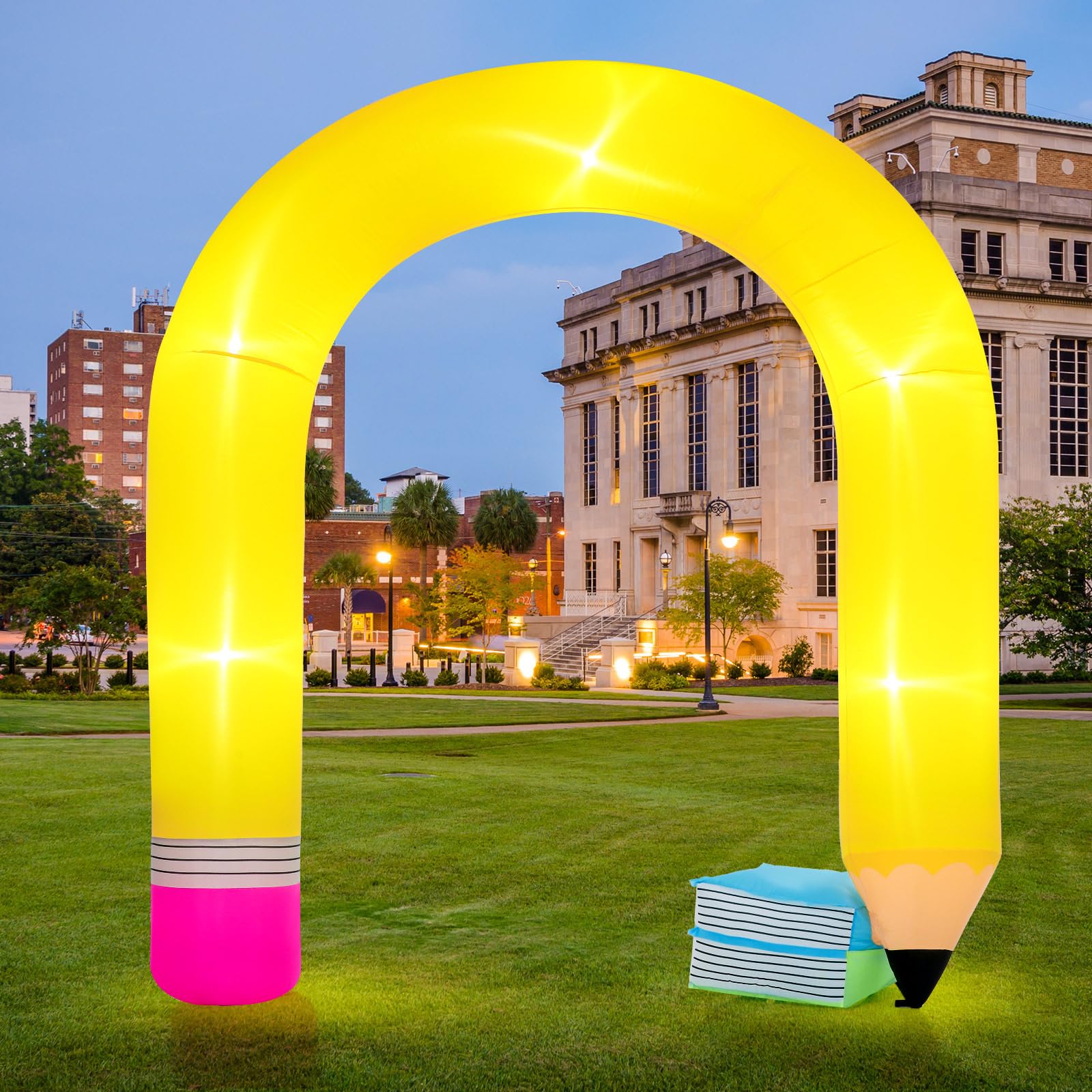 Shappy 9ft Inflatable Pencil Arch with LED lights front view