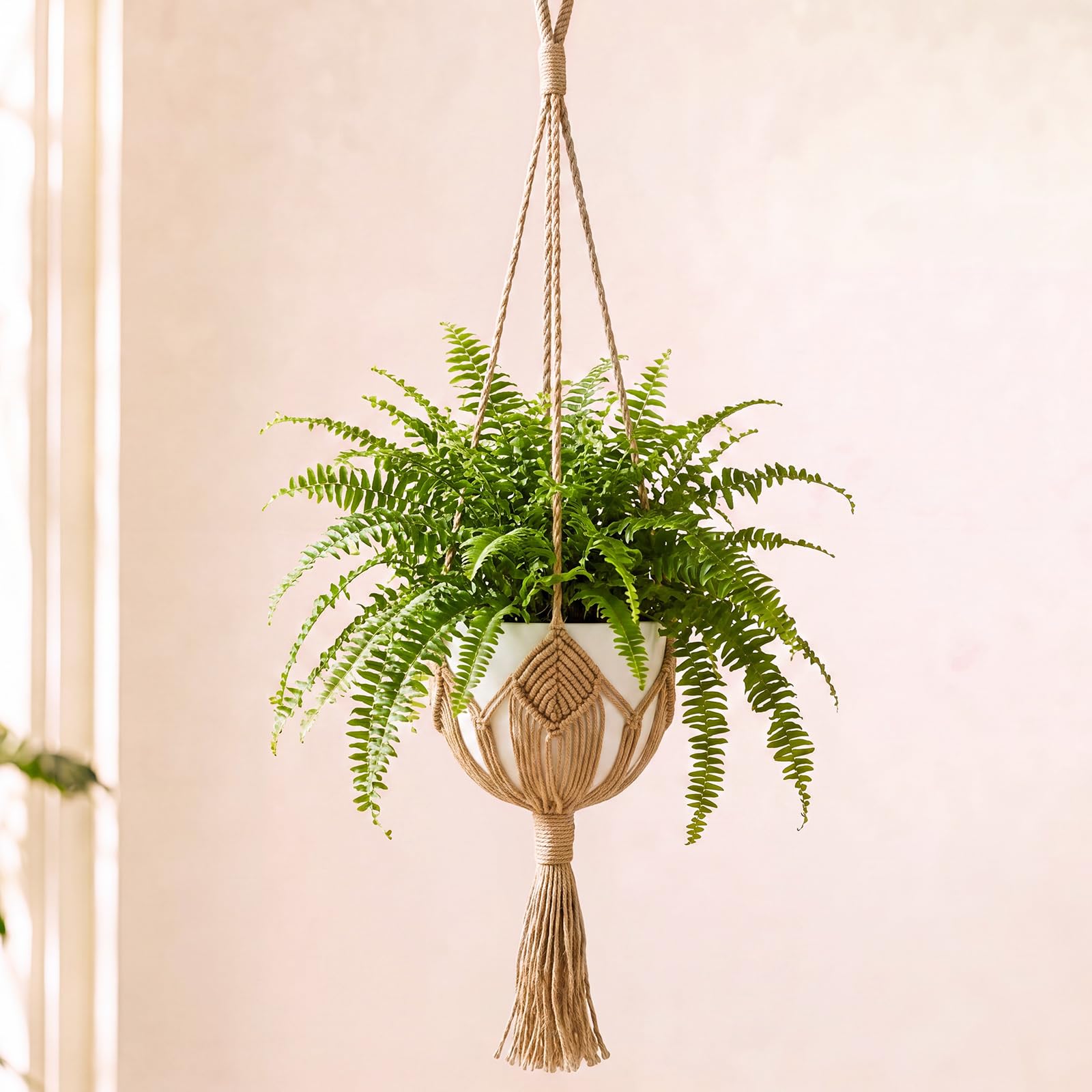 Shappy Boho Macrame Plant Hanger front view with jute colour