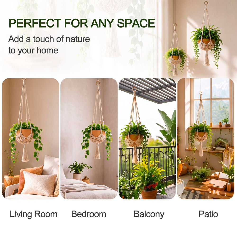 Shappy Boho Macrame Plant Hanger hanging with flowers