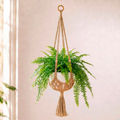 Shappy Boho Macrame Plant Hanger in jute colour with wooden ring