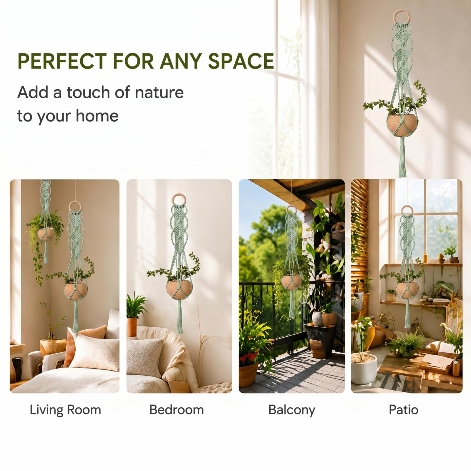 Shappy Boho Macrame Plant Hanger sage green displayed with flowerpot