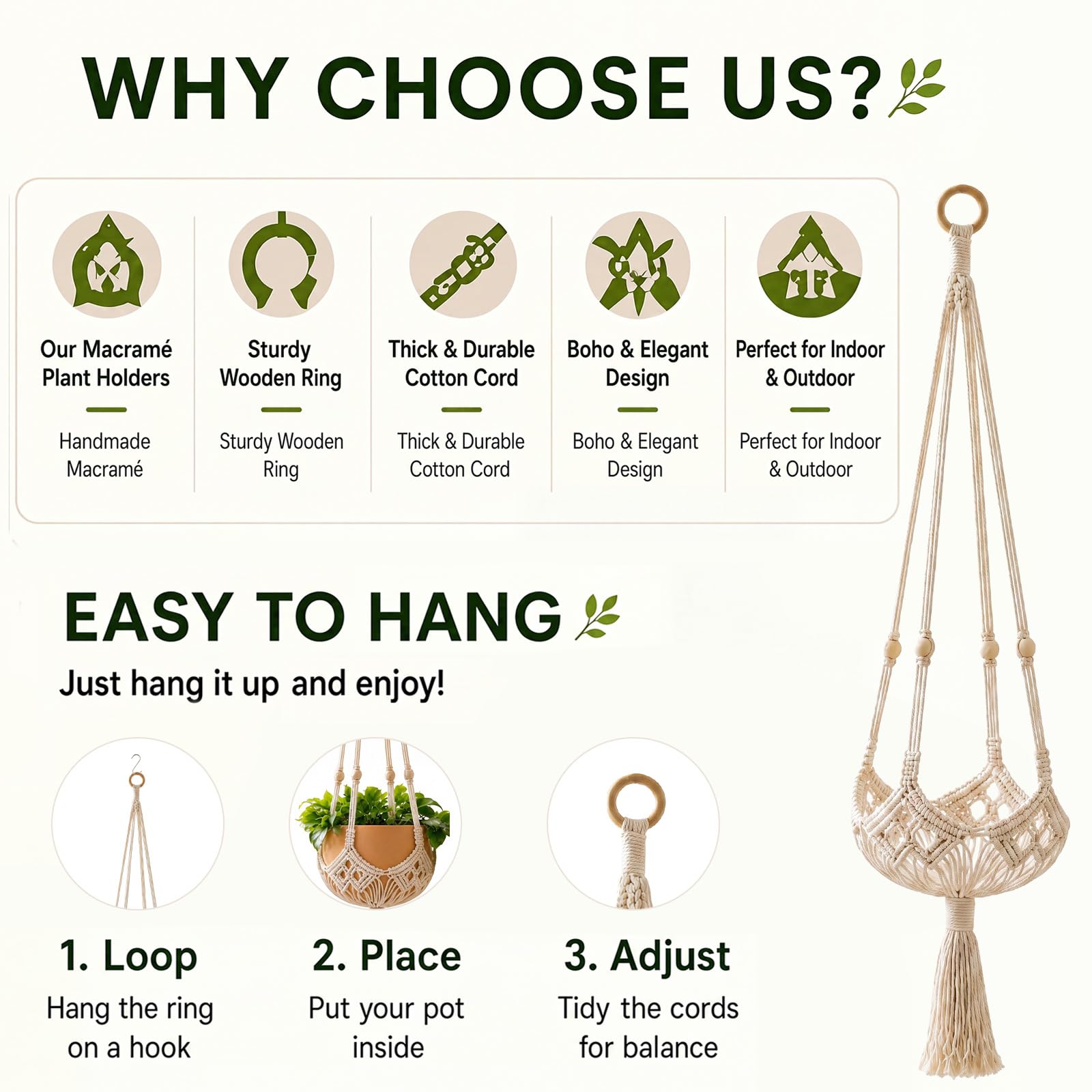 Shappy Boho Macrame Plant Hanger styled in a living room