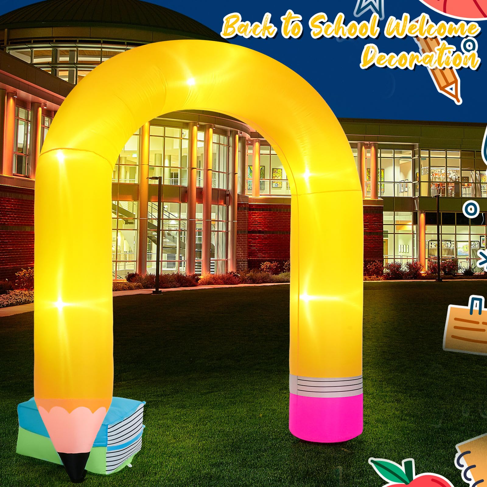 Shappy Inflatable Pencil Arch inflated with water bags for stability