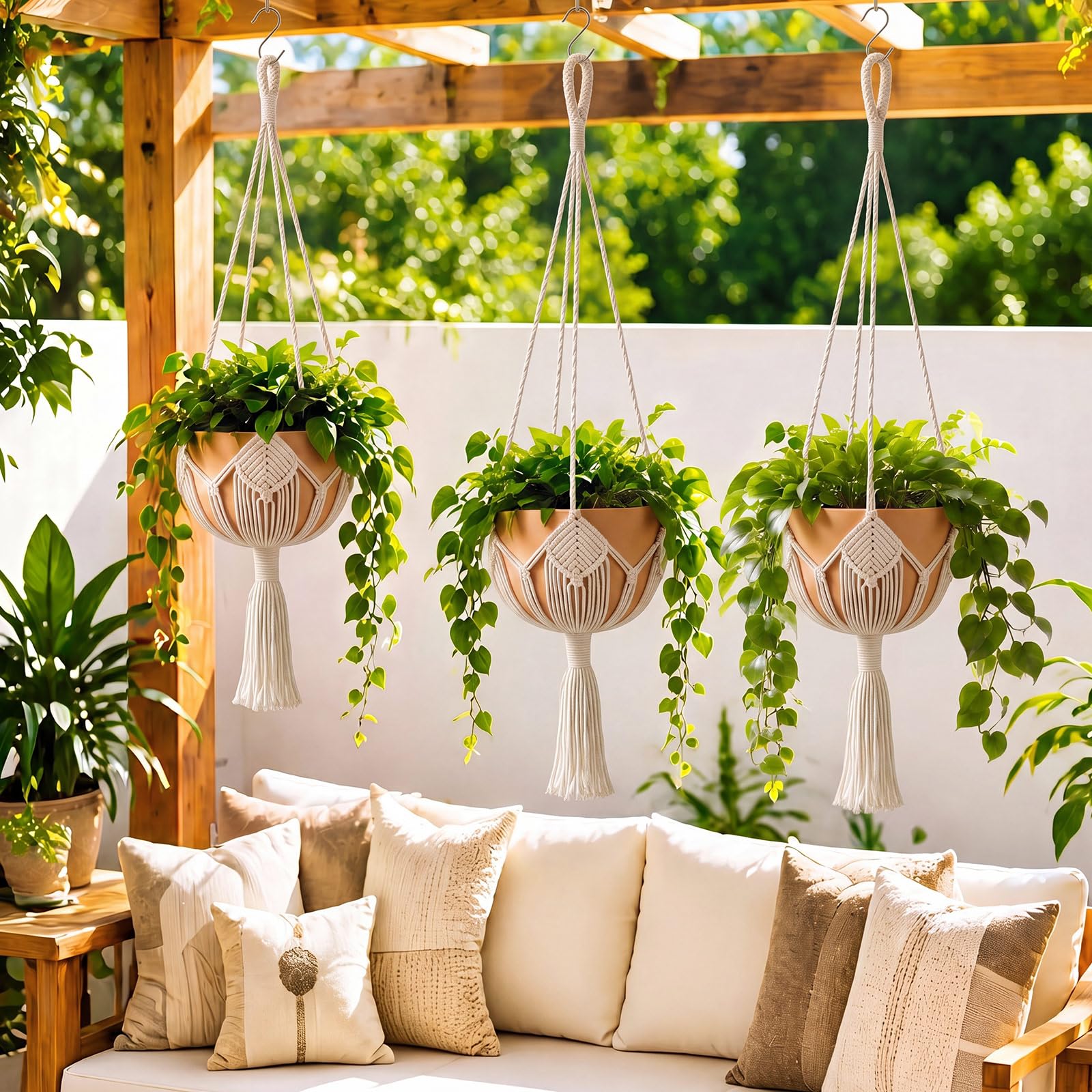 Shappy macrame hanger displaying a flowering plant