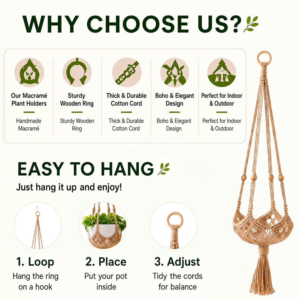 Shappy macrame plant hanger hanging outdoors with flowers