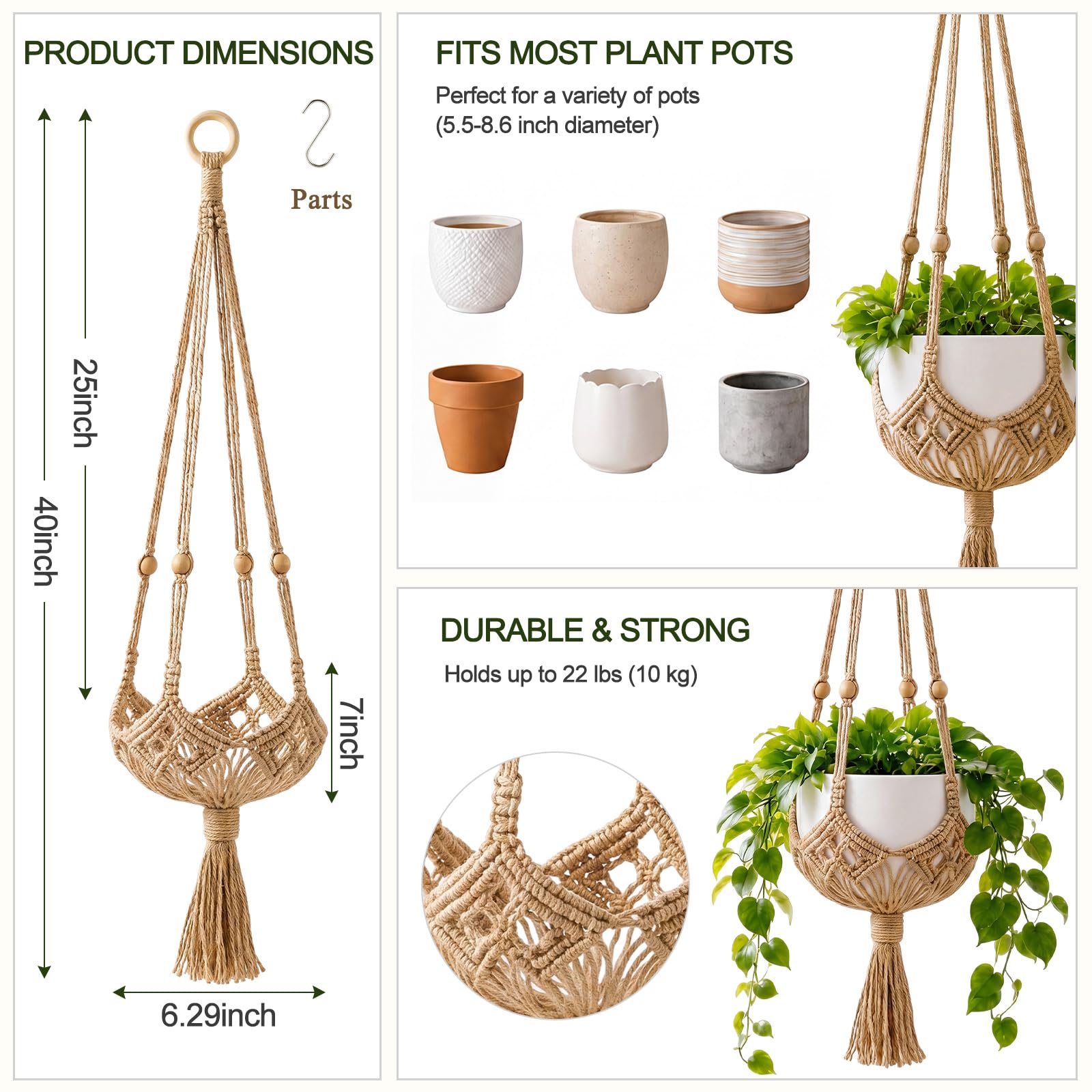 Shappy macrame plant hanger with a plant displayed indoors