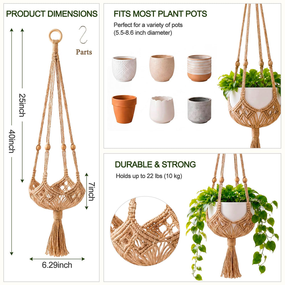 Shappy macrame plant hanger with a plant displayed indoors