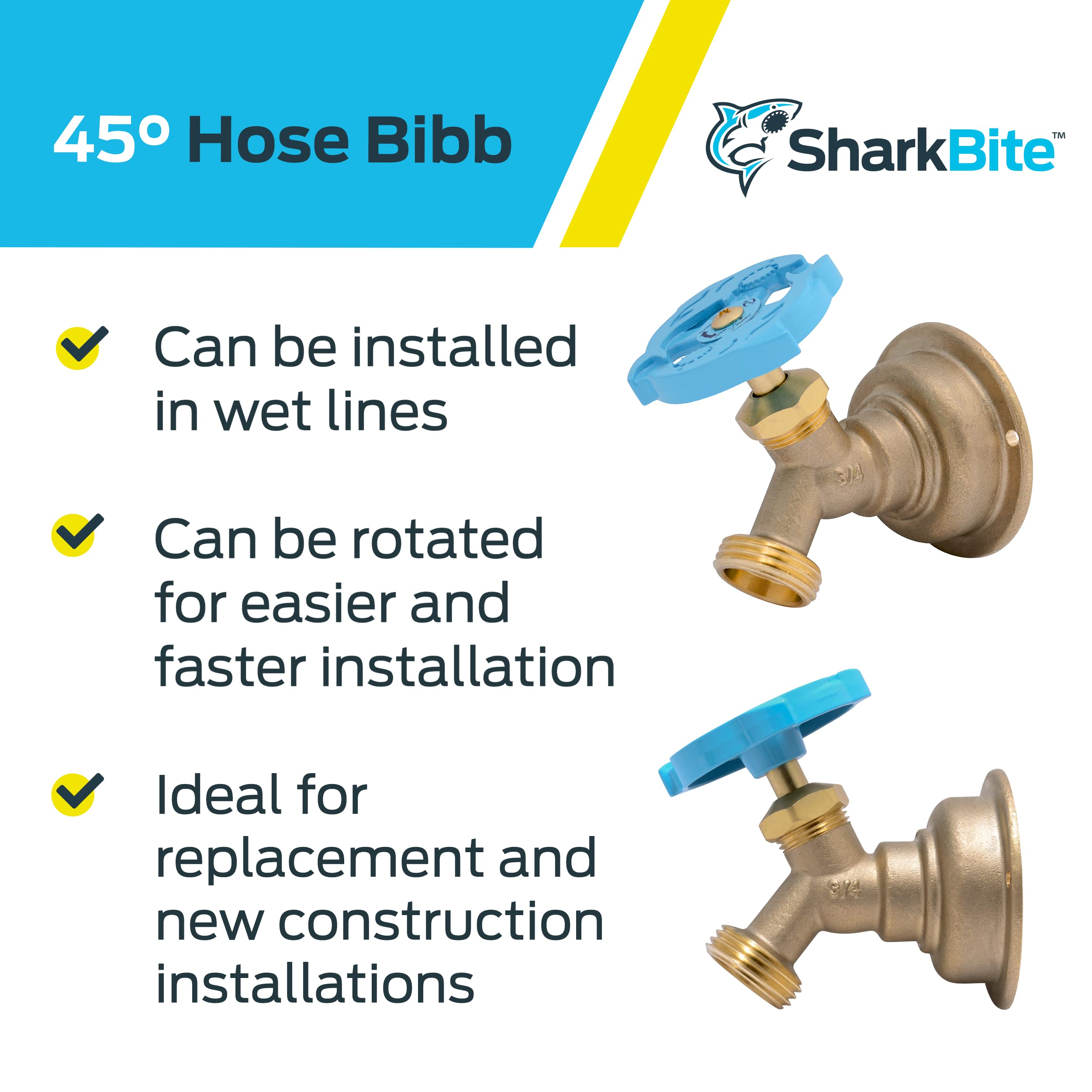SharkBite 45-Degree Hose Bibb packaging and product details