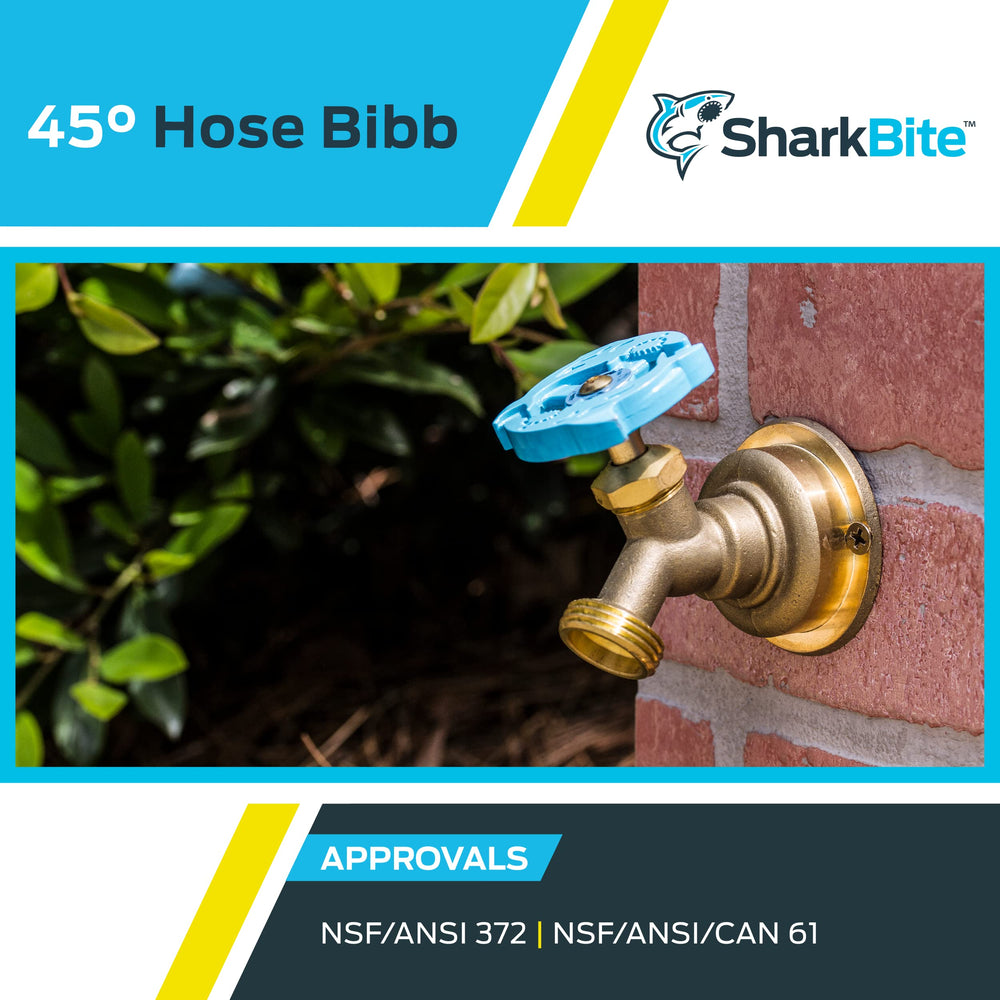 SharkBite 45-Degree Hose Bibb packaging with product details