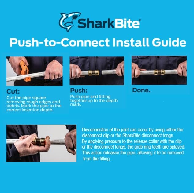 SharkBite 45-Degree Hose Bibb showing compatibility with various pipes