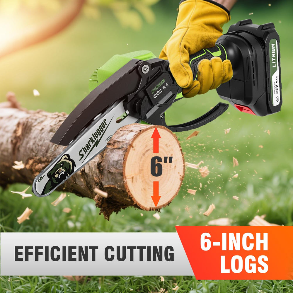 Sharklogger Mini Chainsaw in use for tree pruning
