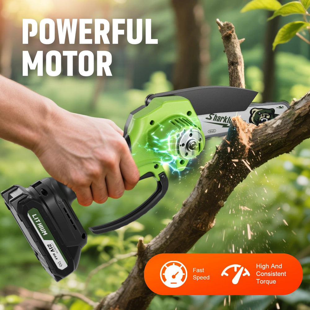 Sharklogger Mini Chainsaw showing compact design