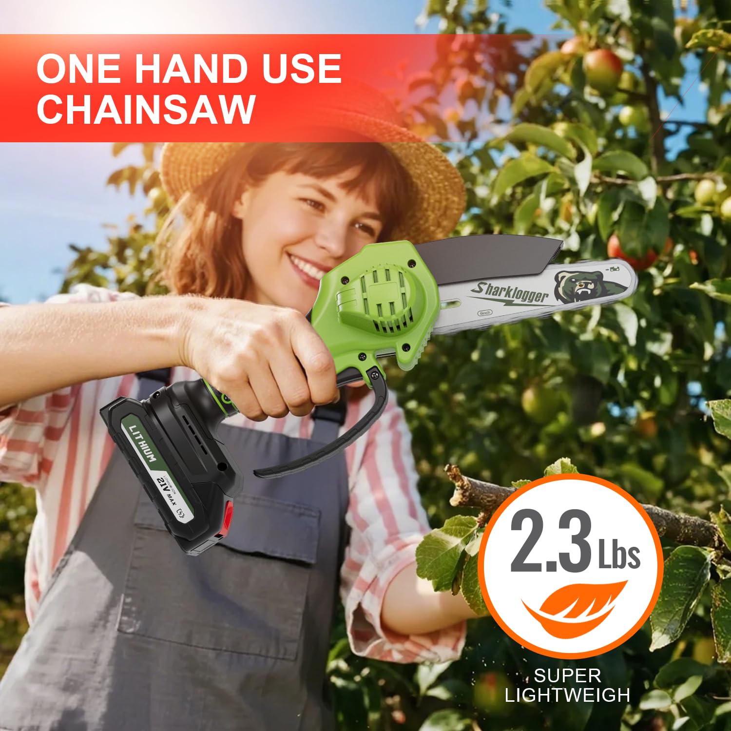 Sharklogger Mini Chainsaw with battery and chain