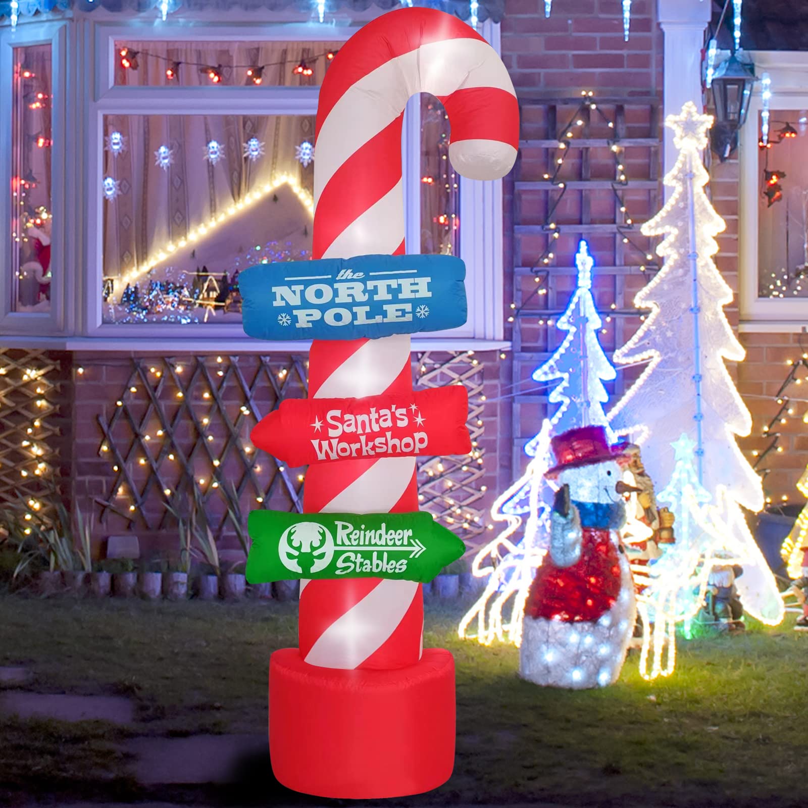 SHDEJTG 8ft inflatable candy cane stacking sign with LED lights