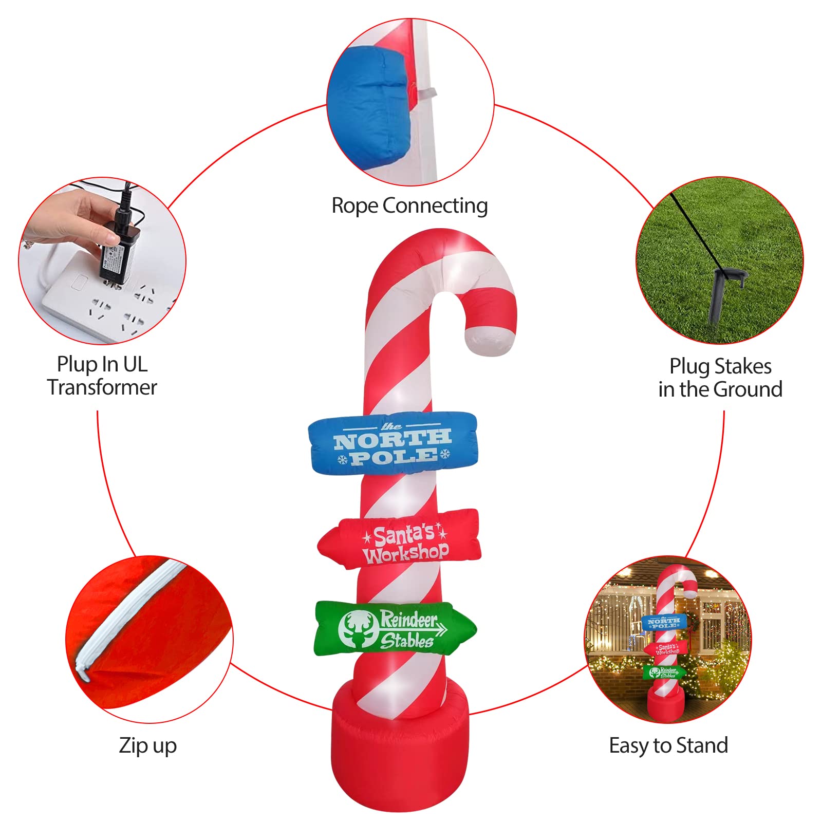 SHDEJTG inflatable candy cane sign all set up in yard