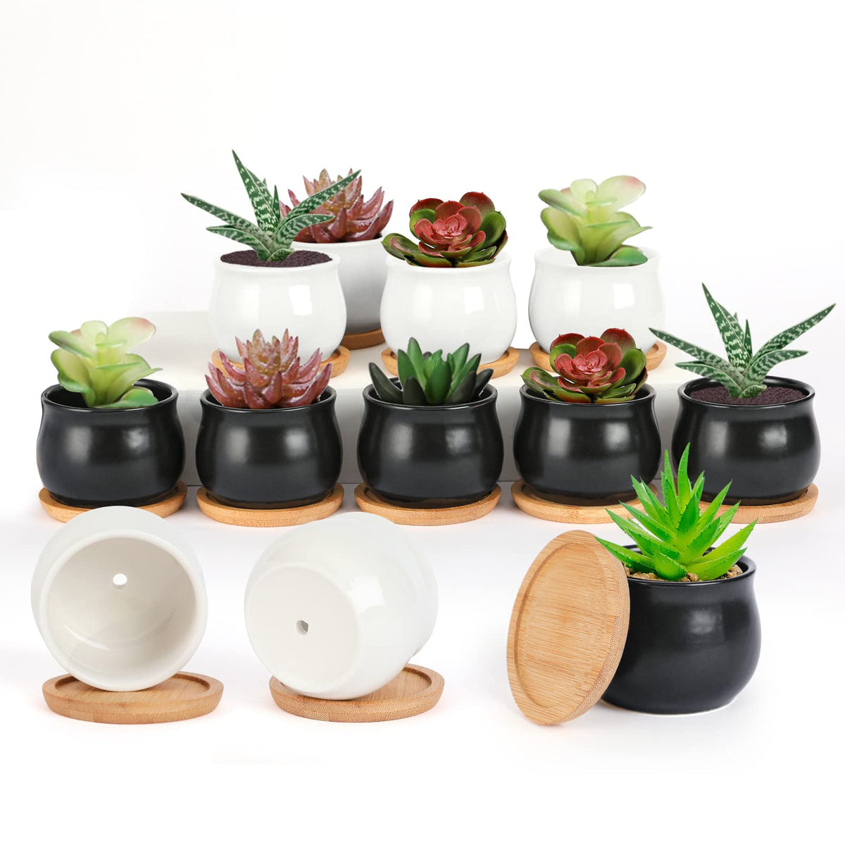 SHECIPIN 12 Pack Succulent Plant Pots in Matte Black and White