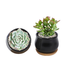 SHECIPIN 2 Pack Succulent Pots front view in black