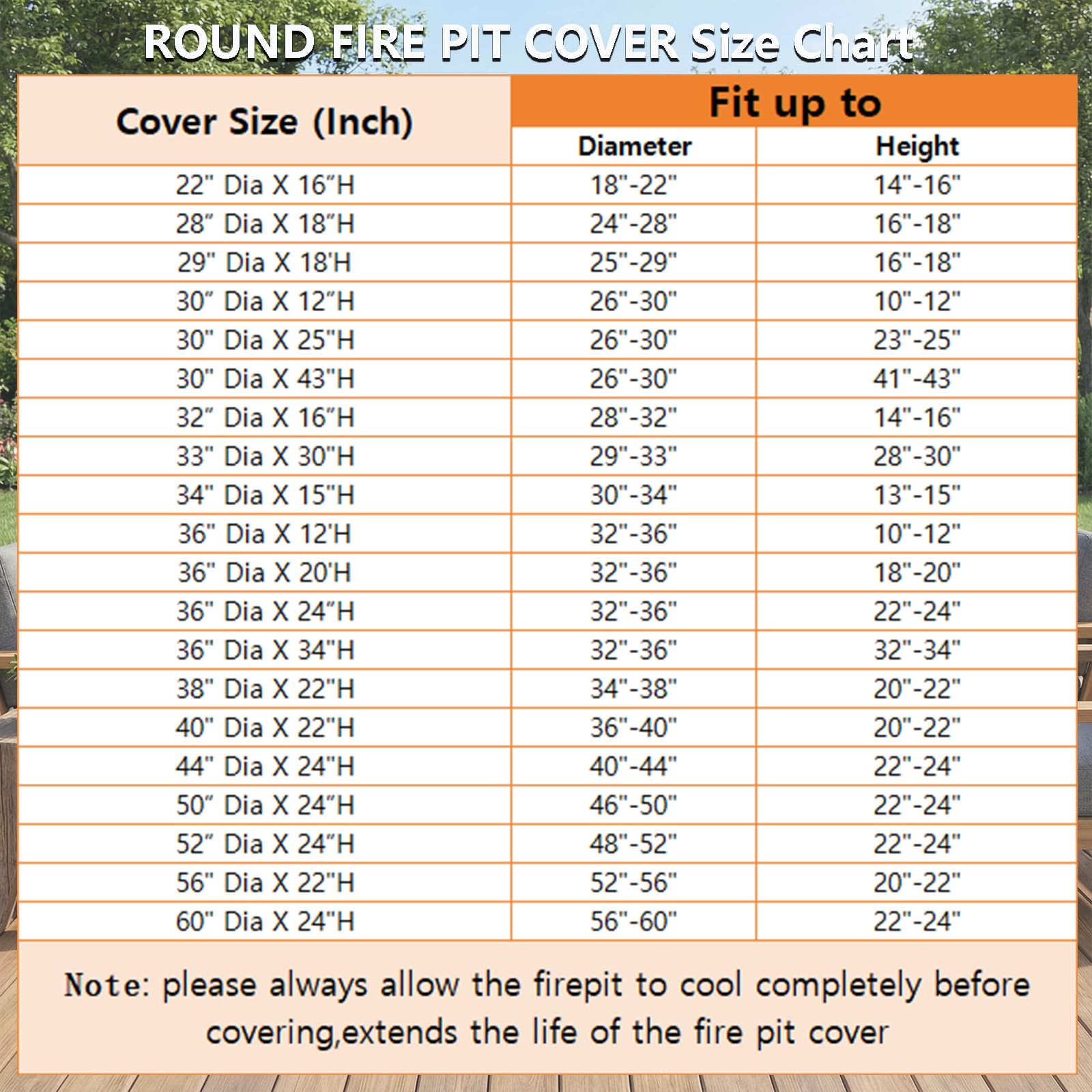 SheeChung Fire Pit Cover 36"DIA easy cleaning surface