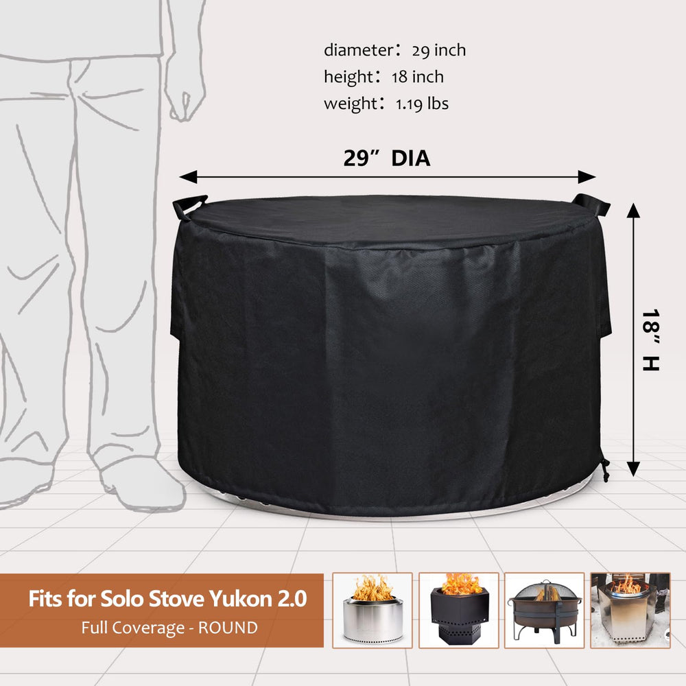 SheeChung Fire Pit Cover black side view with adjustable drawstring