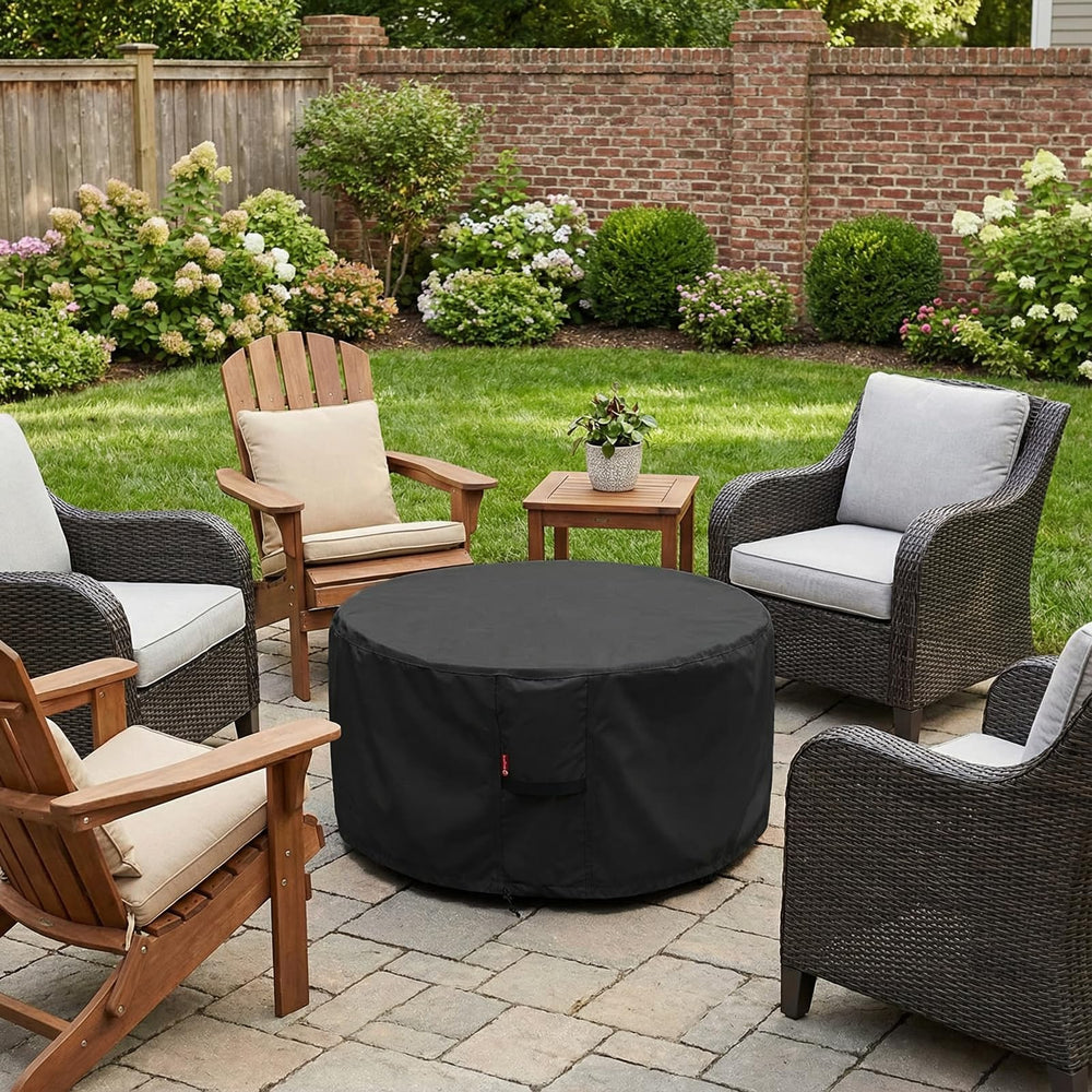 SheeChung Fire Pit Cover demonstrating its durable polyester material