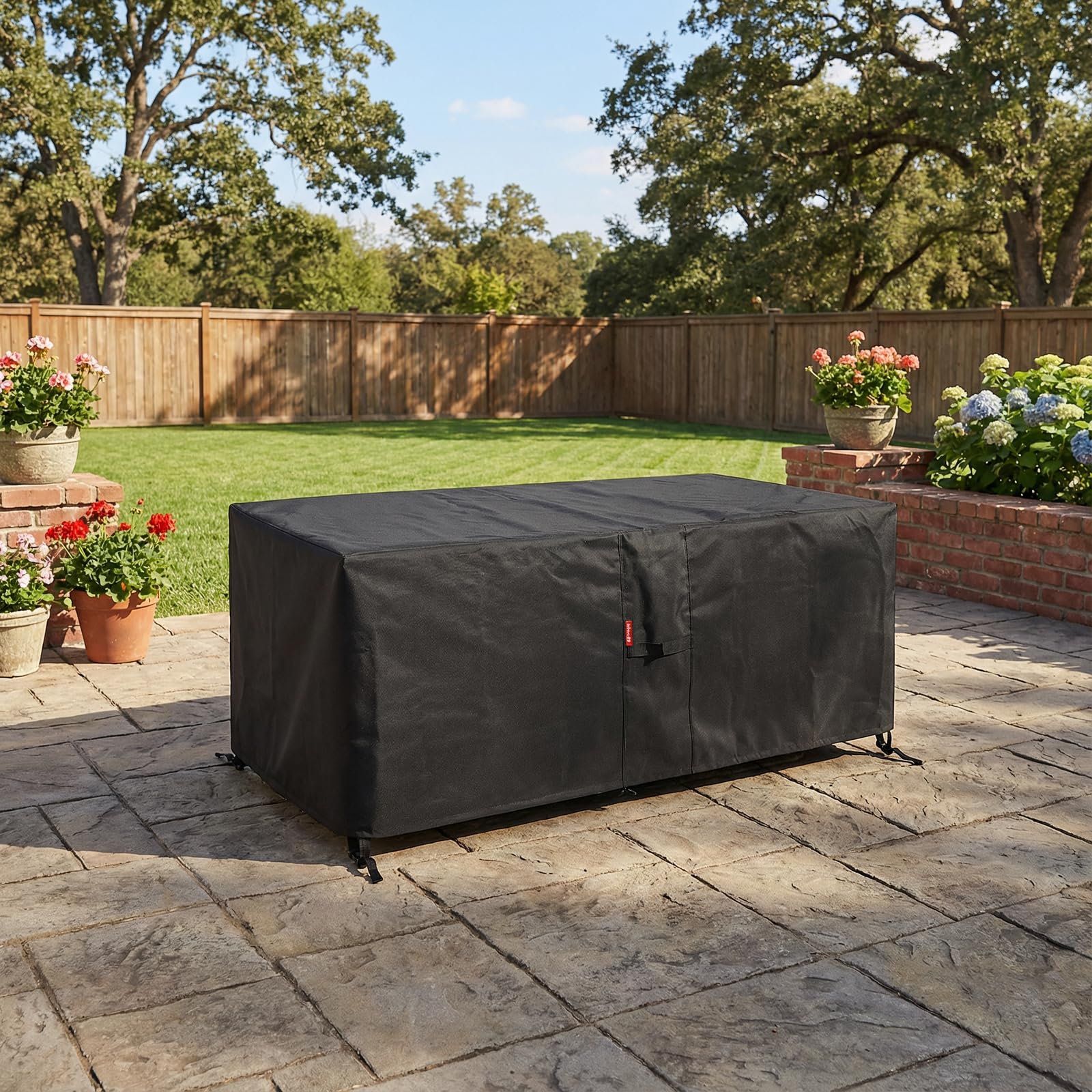 SheeChung Fire Pit Cover displayed on a patio
