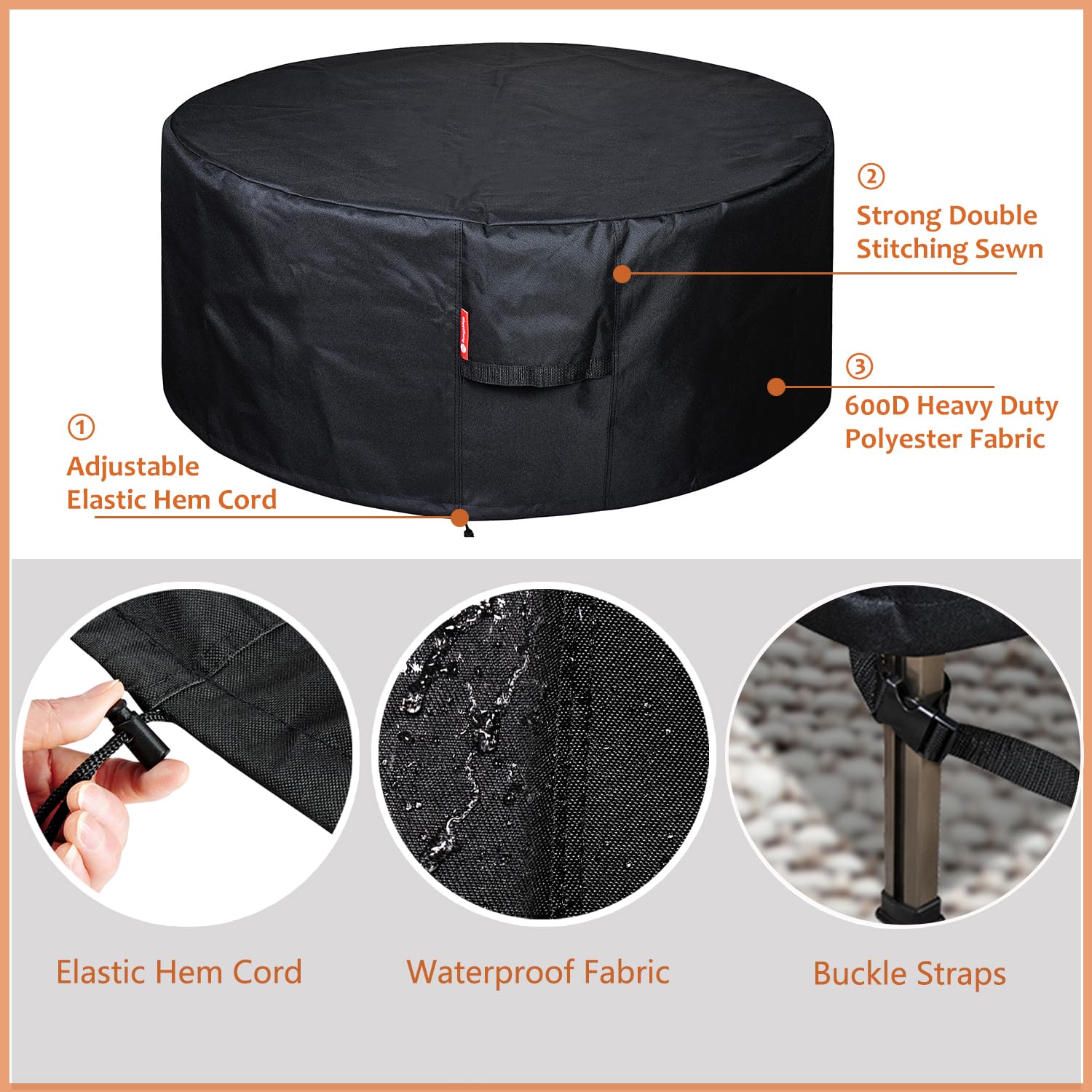 SheeChung Fire Pit Cover protecting a fire pit in a rainy backyard