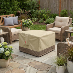 SheeChung Gas Fire Pit Cover on a patio fire pit