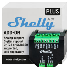 Shelly Plus Add-On front view with Wi-Fi and Bluetooth features