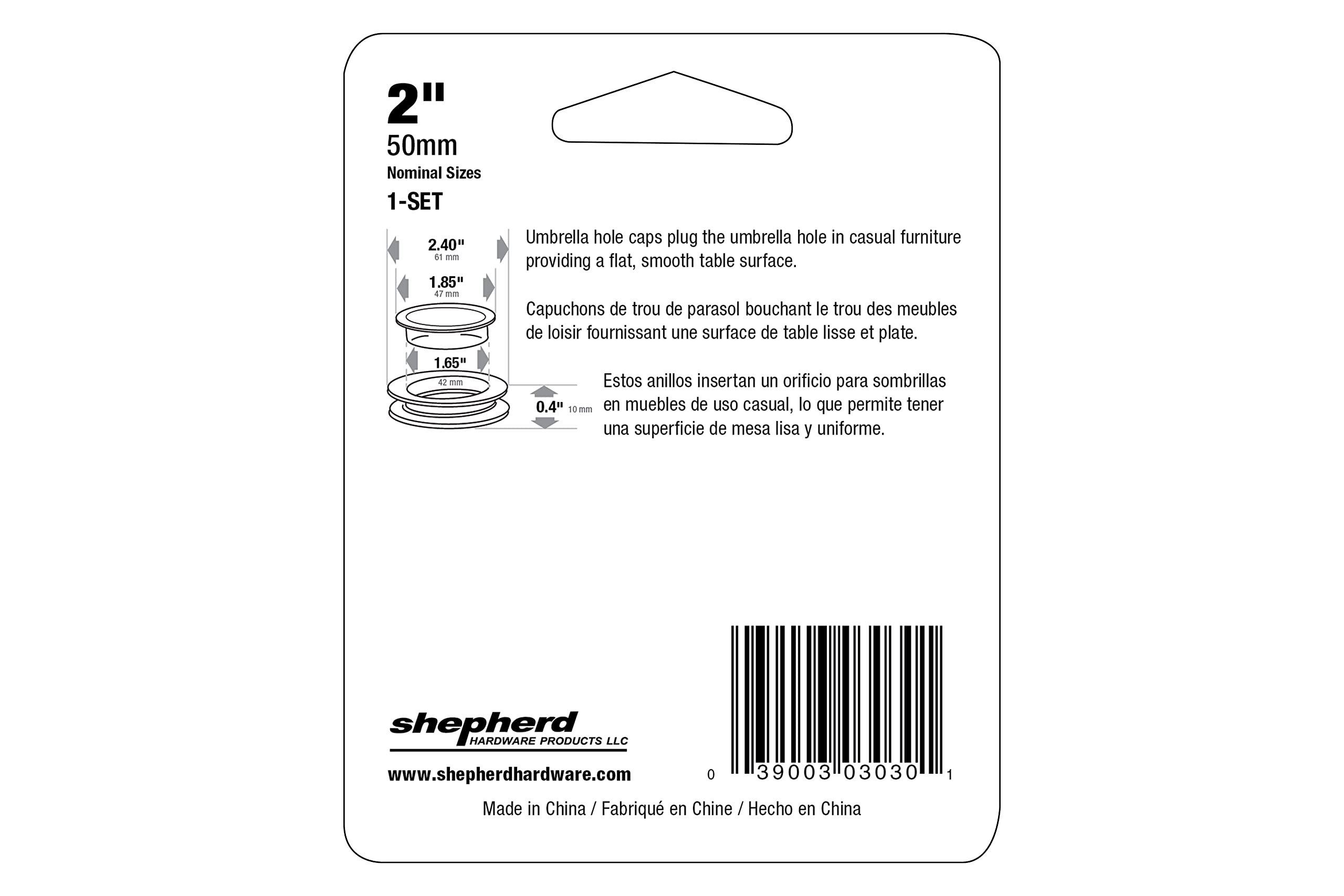 Shepherd umbrella hole ring and cap set displayed with umbrella