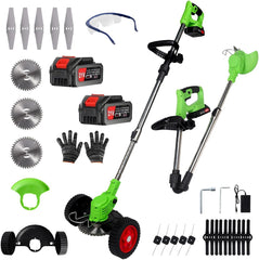 SHGYMY Electric Weed Wacker front view with two batteries