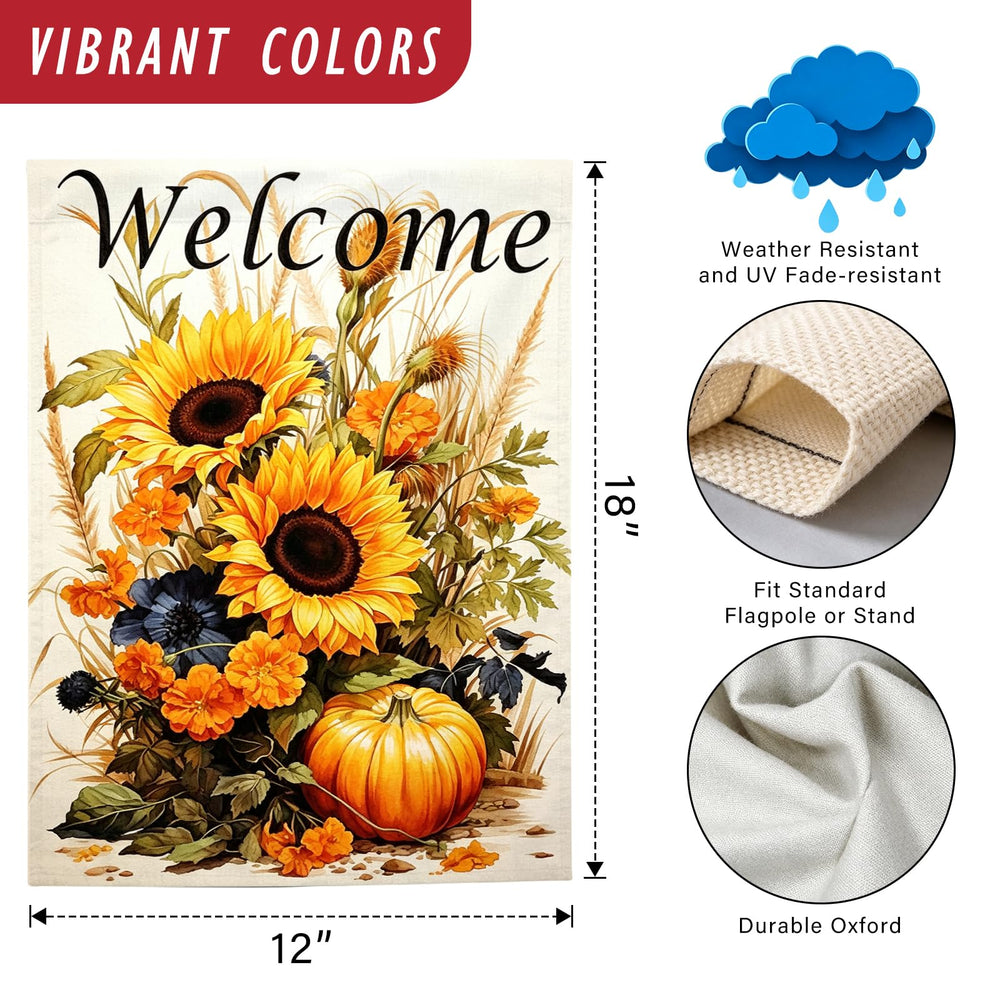 Shidms Welcome Pumpkin Flag on outdoor stand