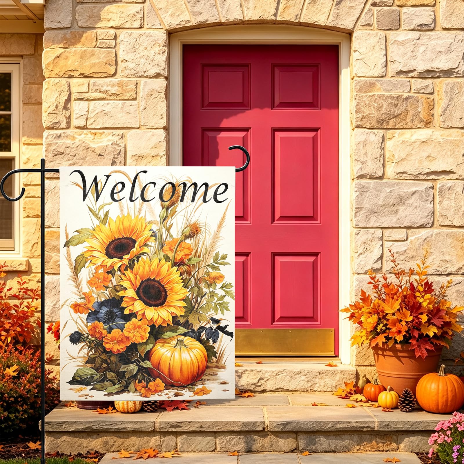 Shidms Welcome Pumpkin Garden Flag double-sided design