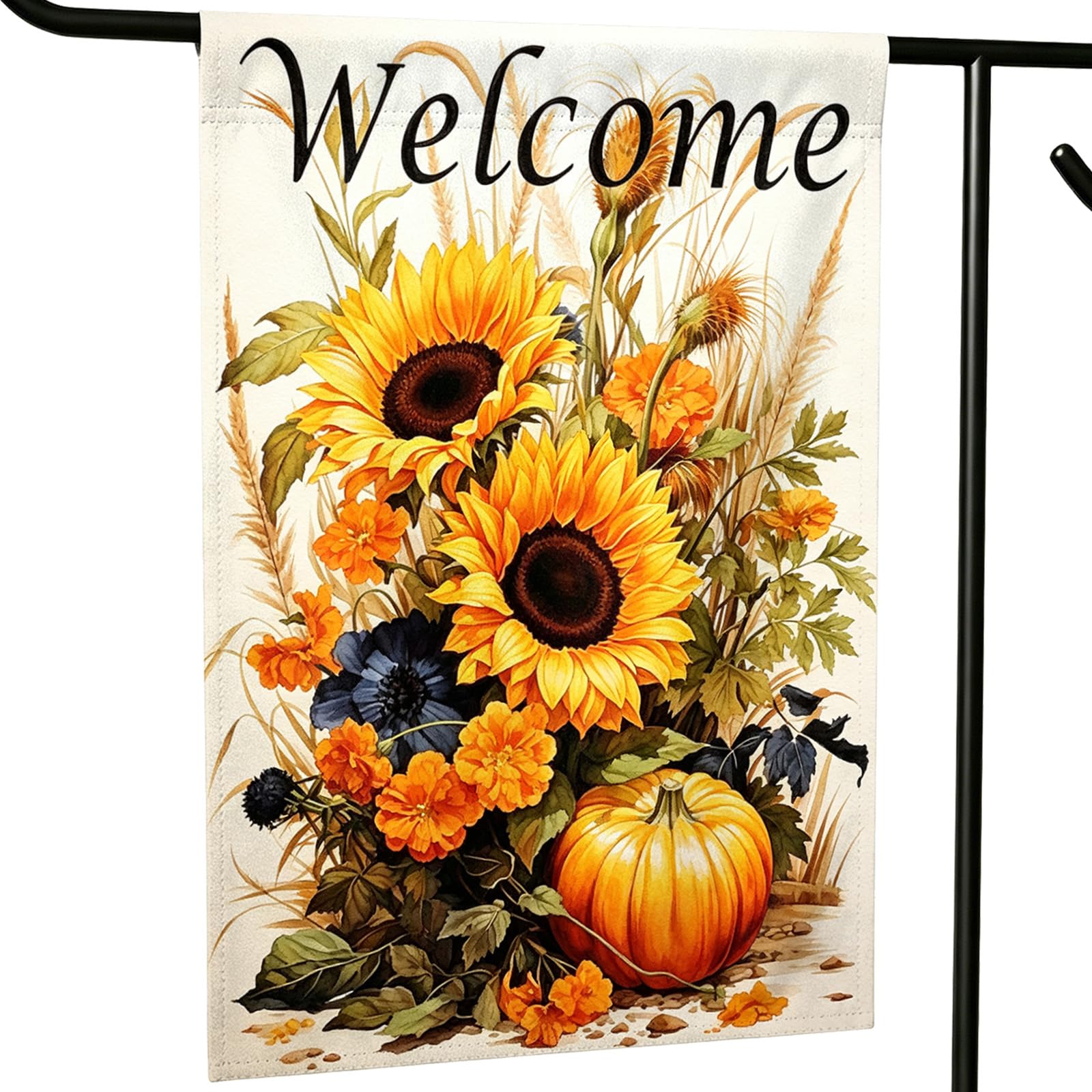 Shidms Welcome Pumpkin Sunflower Garden Flag front view