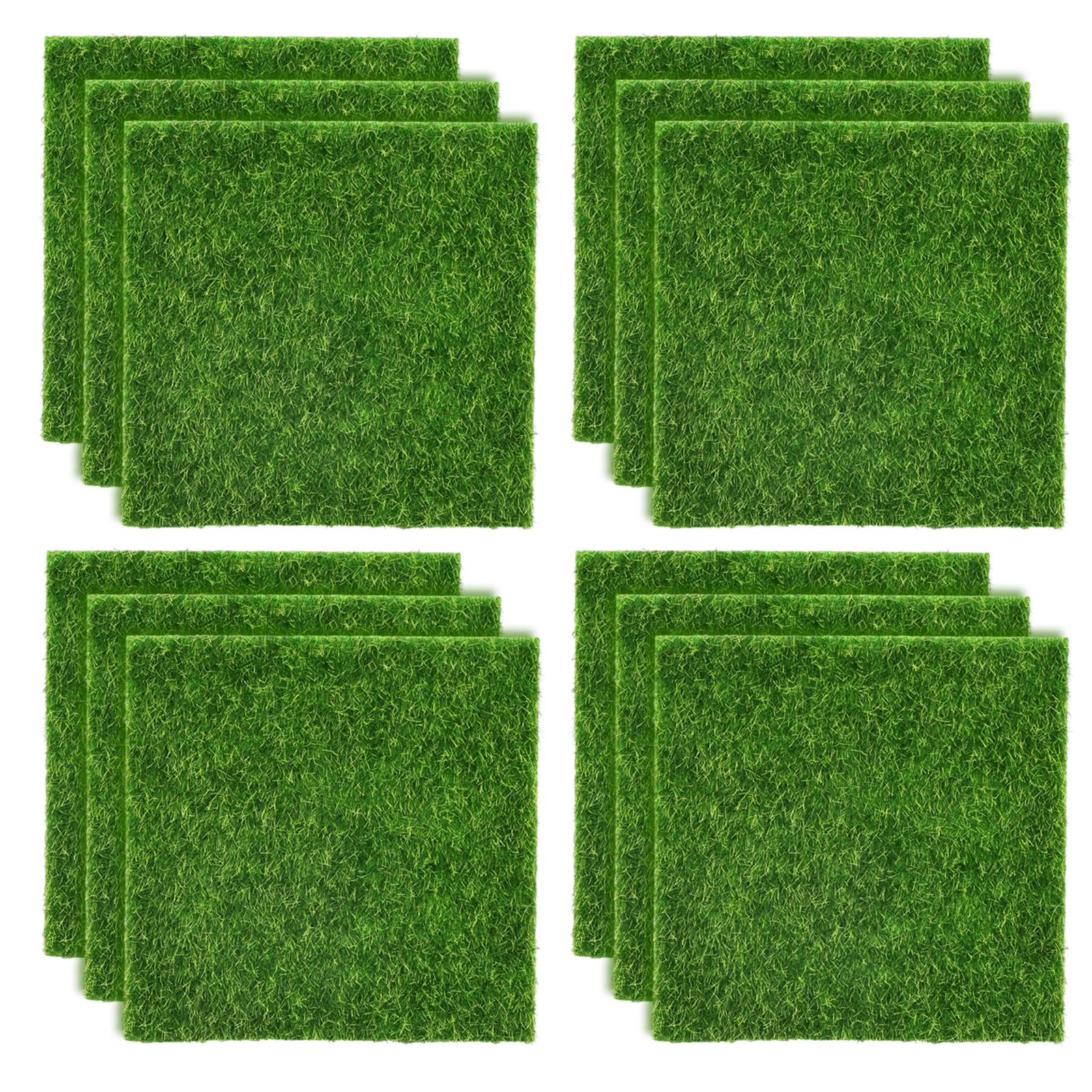Shindel 12 Packs Fake Grass Tiles, 6" x 6", Meadow Green