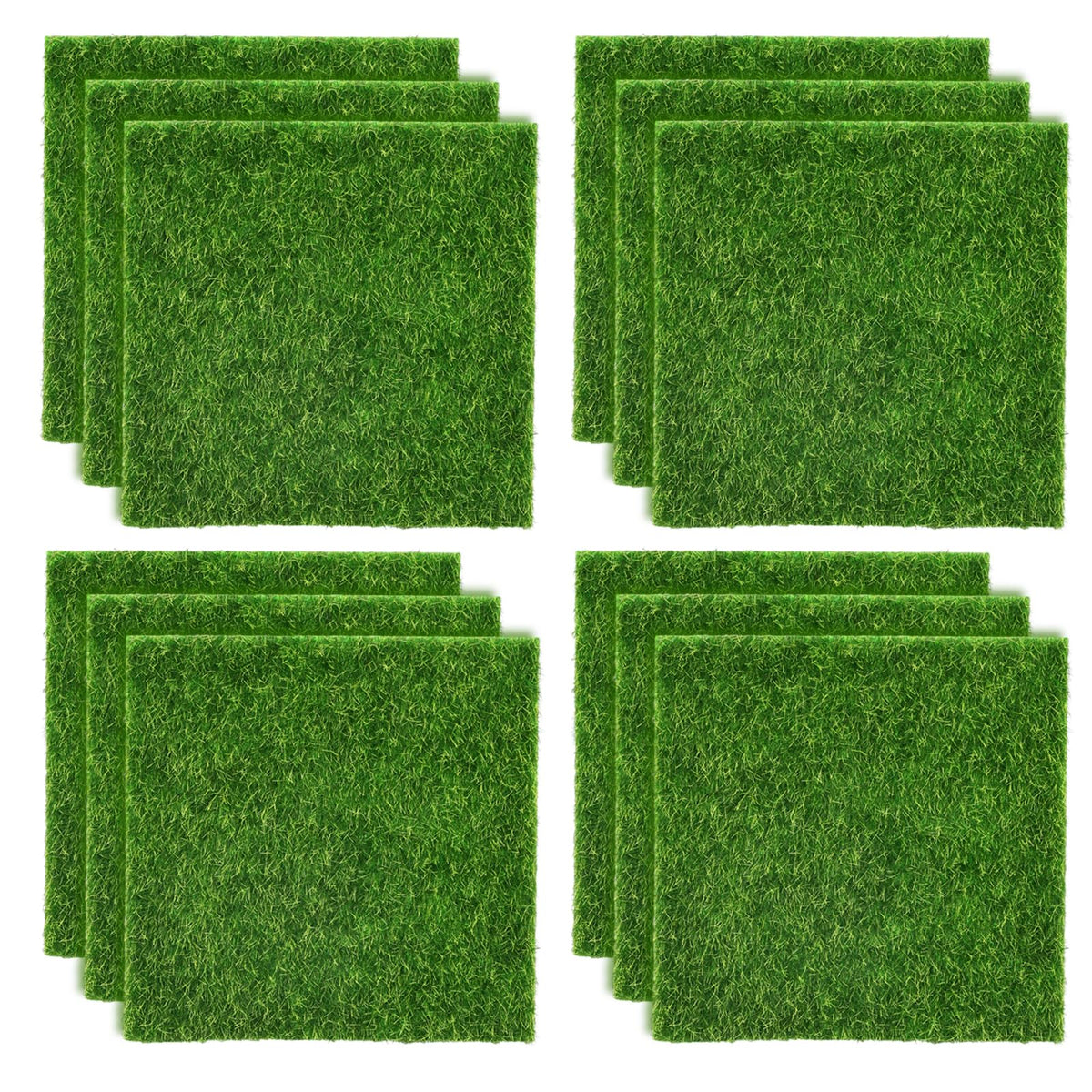 Shindel 12 Packs Fake Grass Tiles, 6" x 6", Meadow Green