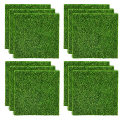 Shindel 12 Packs Fake Grass Tiles, 6" x 6", Meadow Green