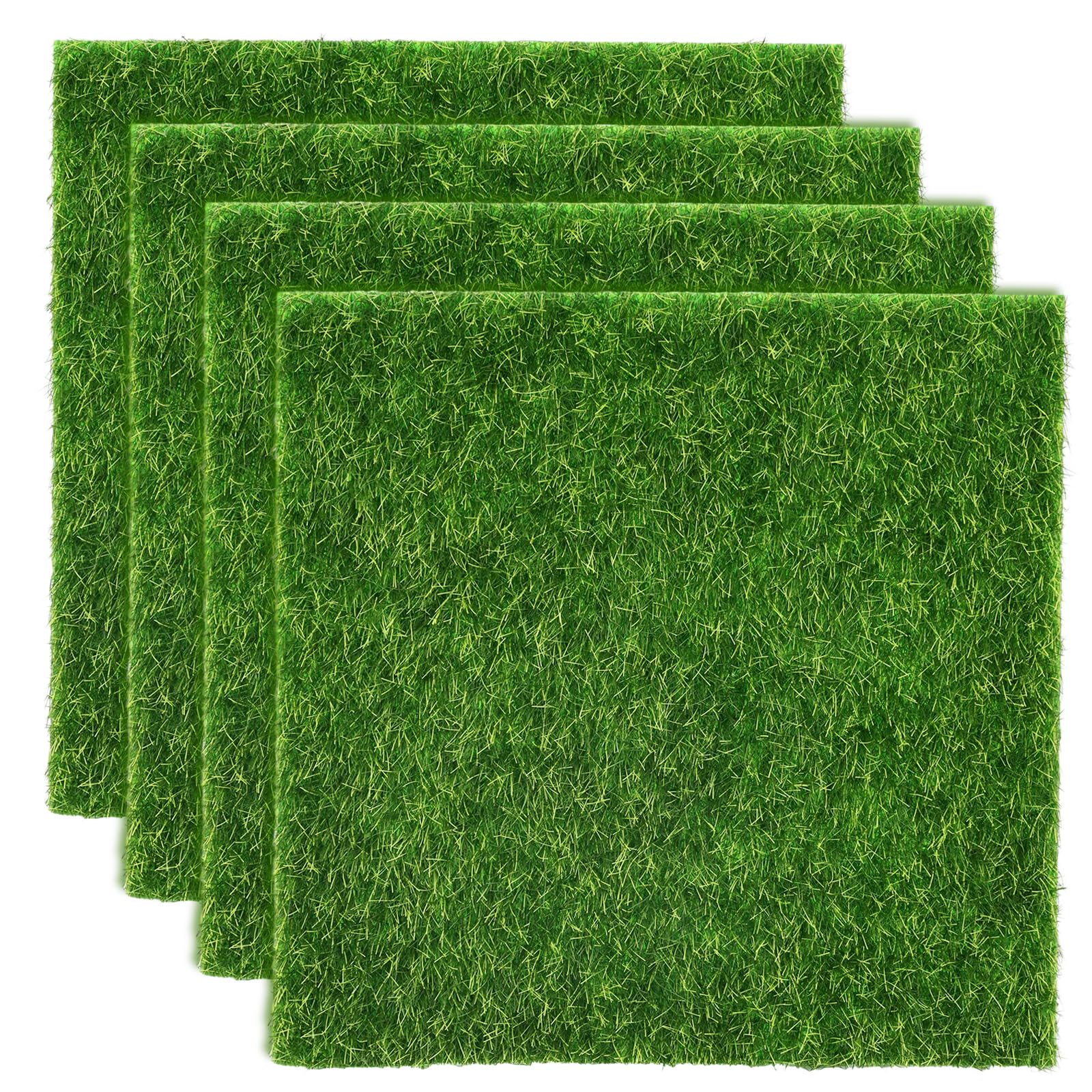 Shindel 4 Pack Fake Grass Decor, Green, 6" x 6" pieces