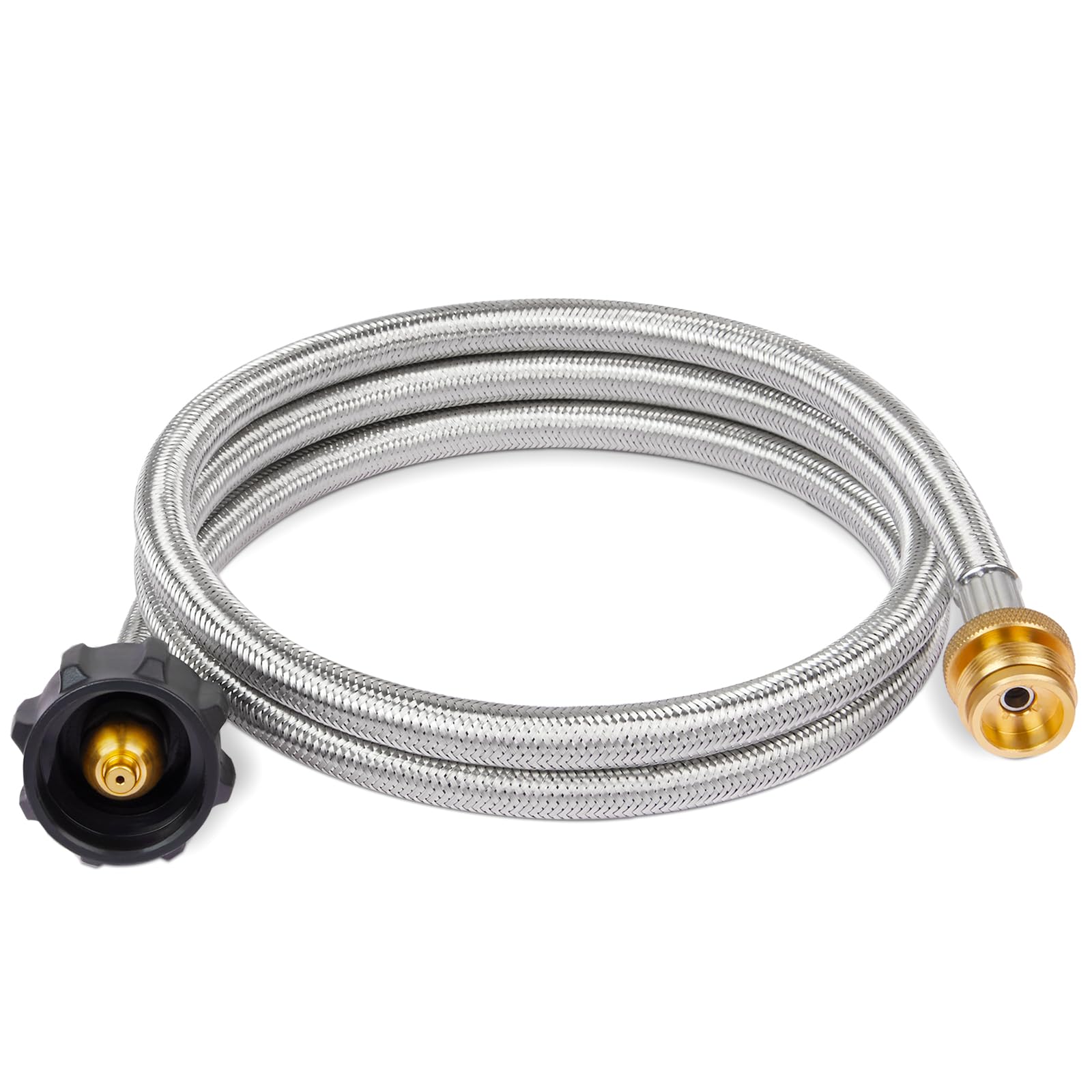 SHINESTAR 5FT Propane Hose Adapter front view with stainless steel braiding