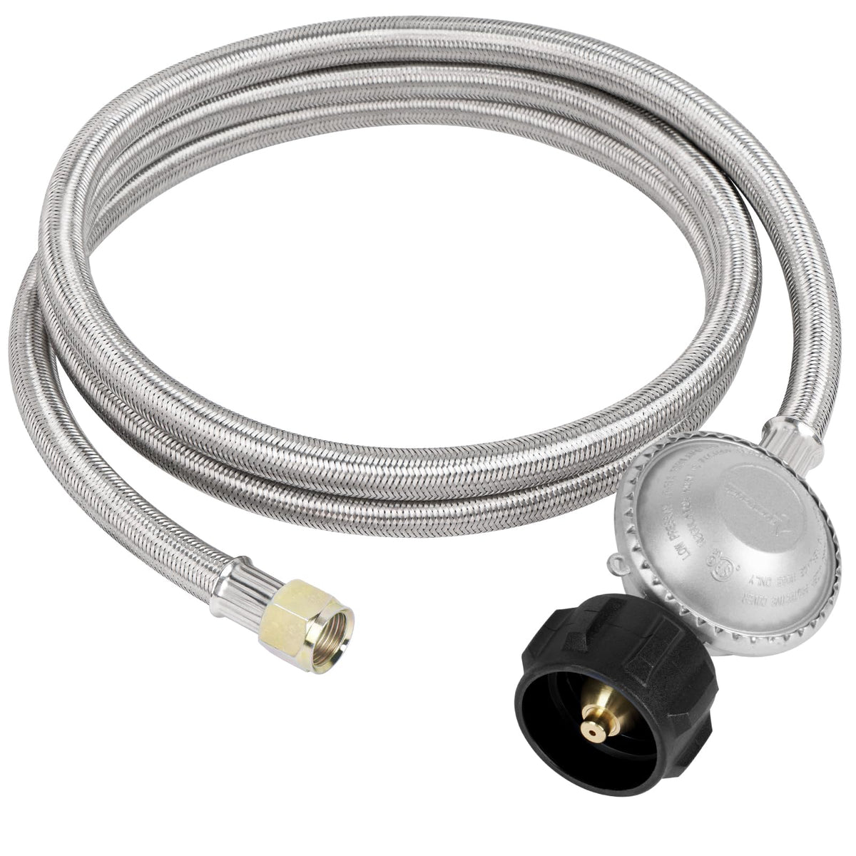 SHINESTAR 6 FT stainless steel braided propane regulator with hose front view