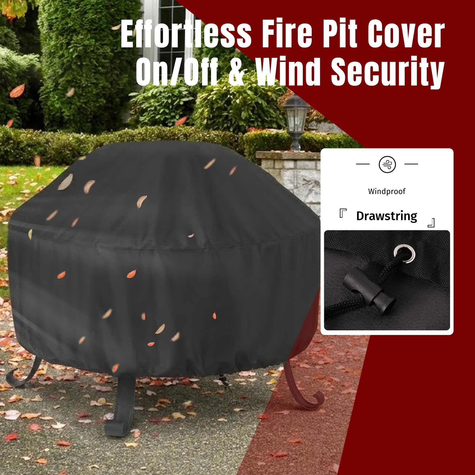 SHINESTAR Fire Pit Cover Round 36 In lightweight fabric texture