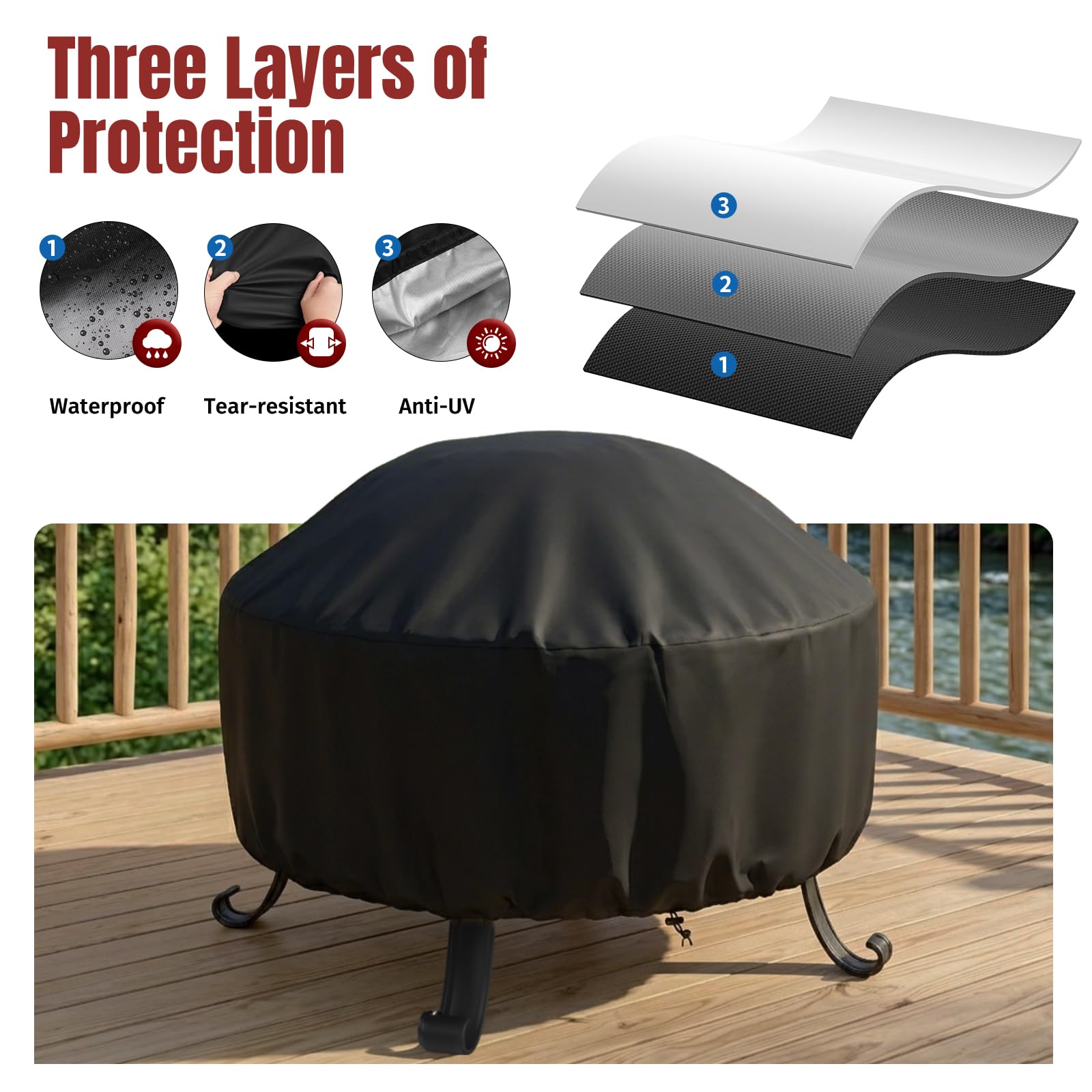 SHINESTAR Fire Pit Cover Round 36 In side view showing dimensions