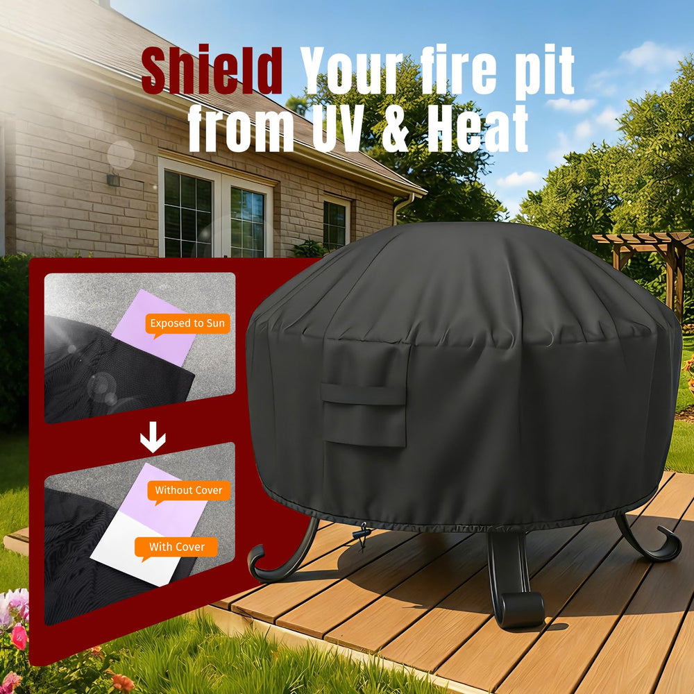 SHINESTAR Fire Pit Cover Round 36-inch in outdoor setting