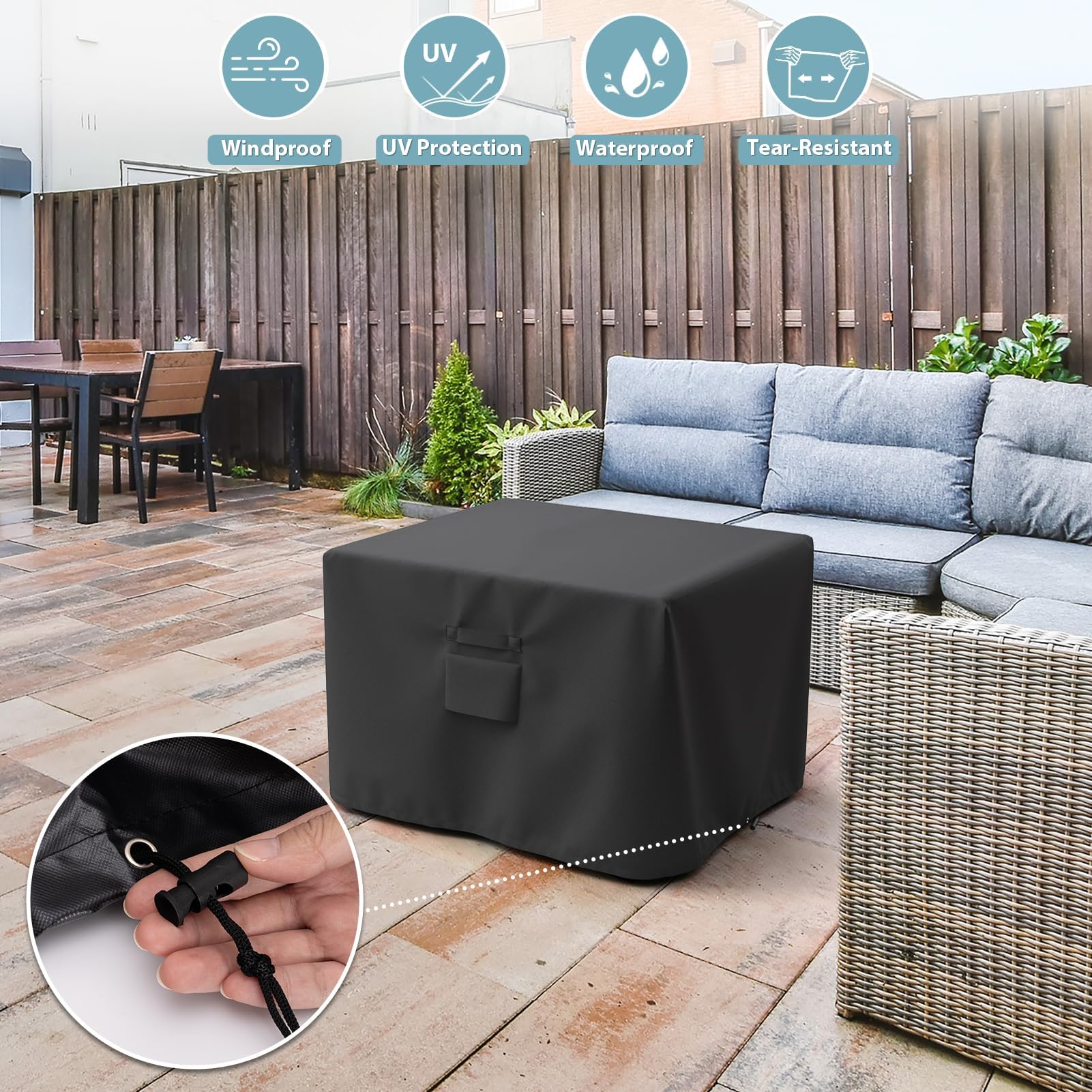SHINESTAR Fire Pit Cover side view with dimensions