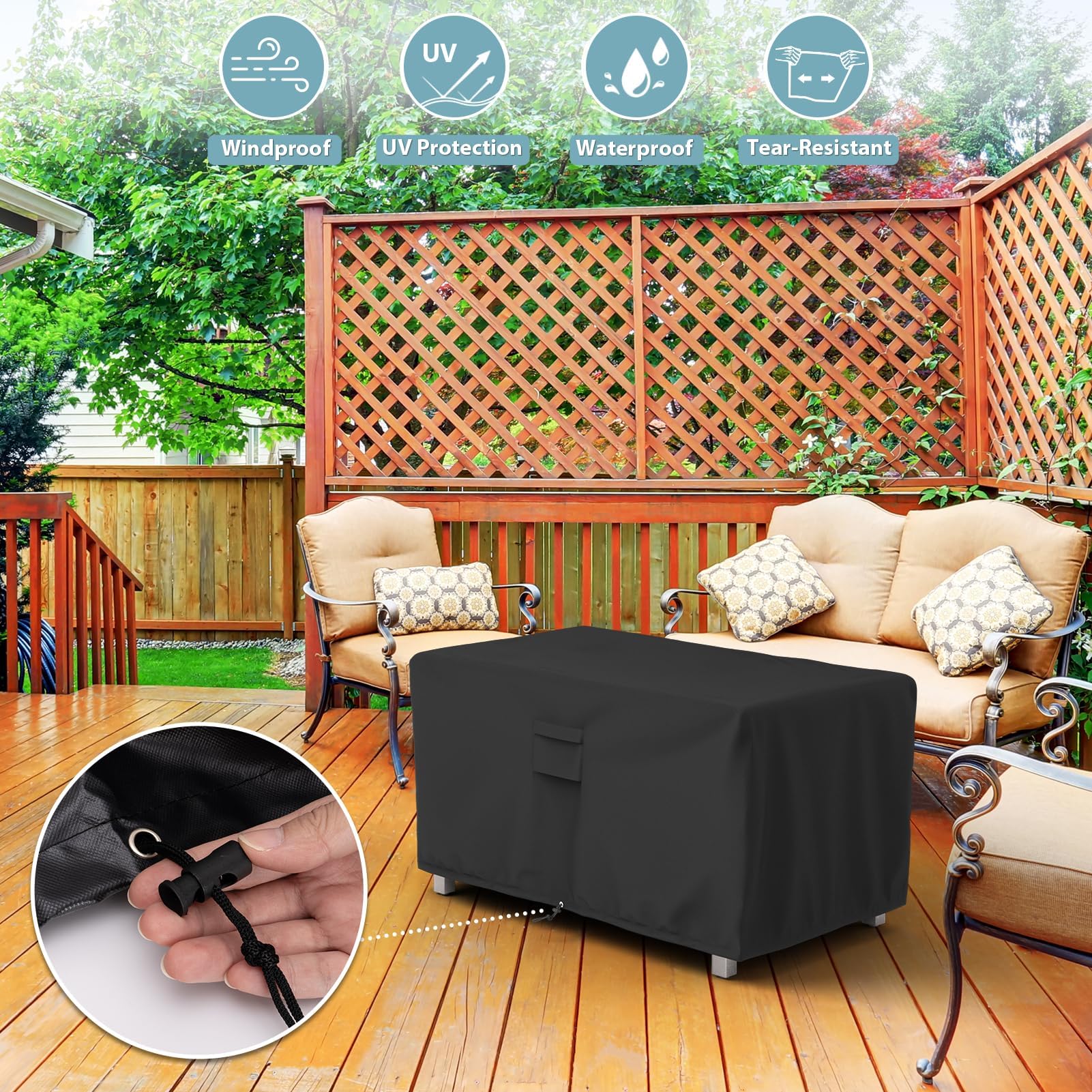 SHINESTAR Rectangle Fire Pit Cover in outdoor setting