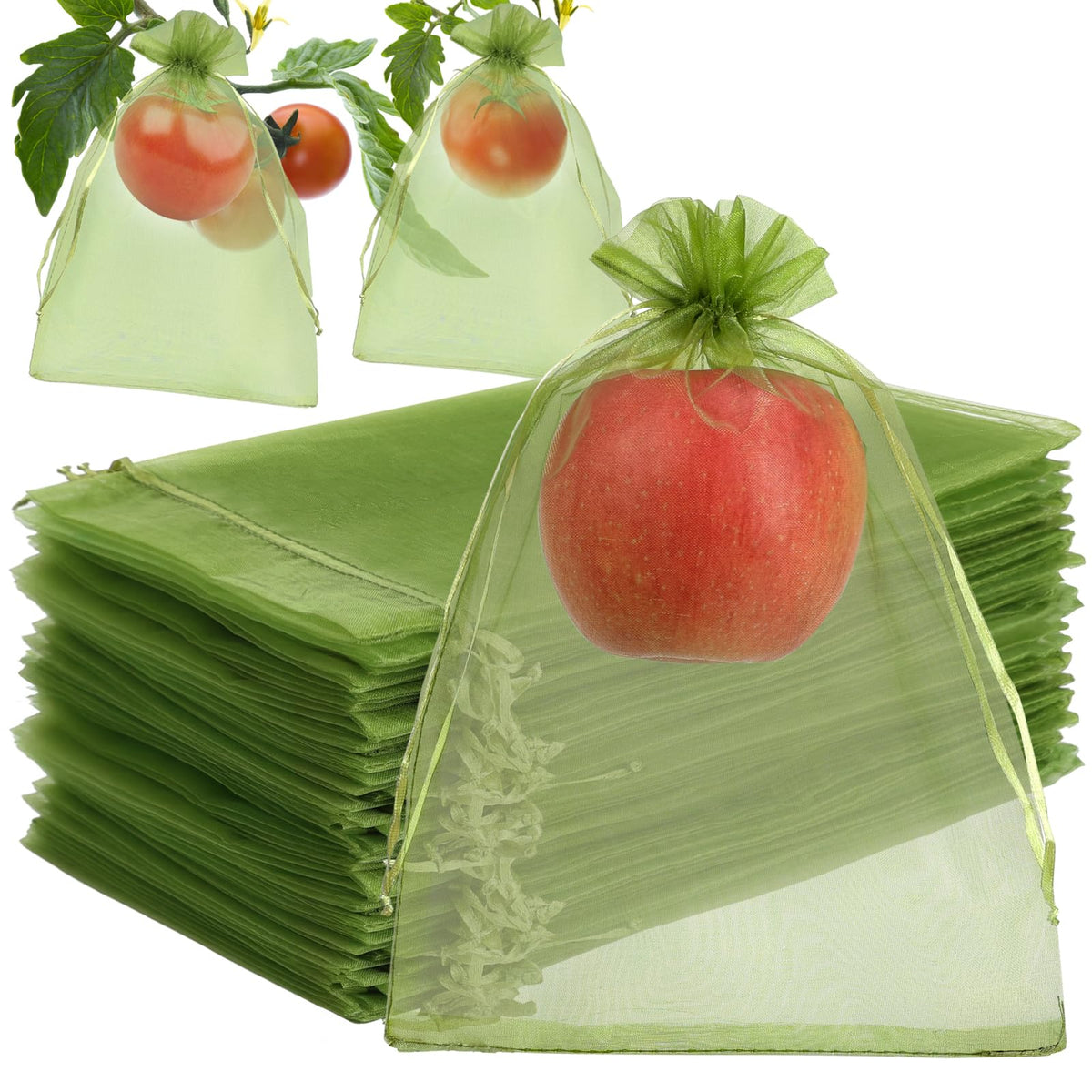 Shintop 100PCS Fruit Protection Bags, green mesh, 7x10 inches front view