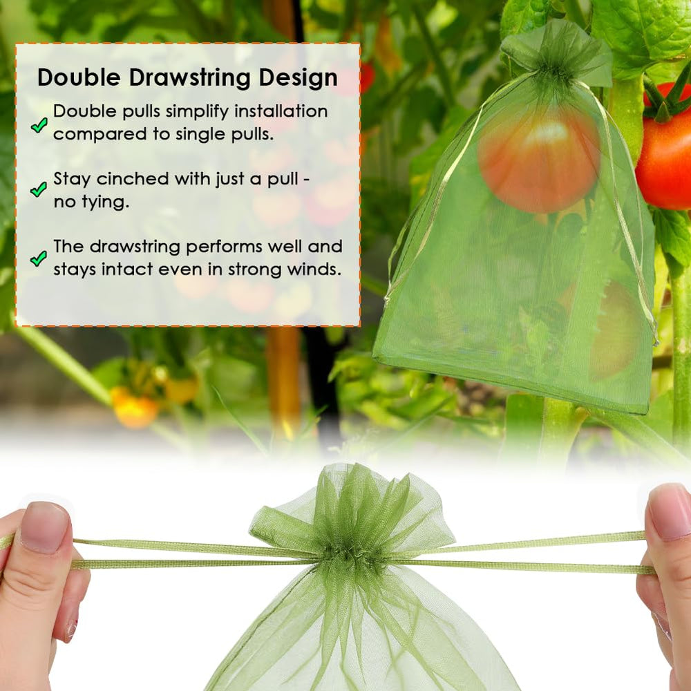 Shintop green mesh bags protecting ripe peaches