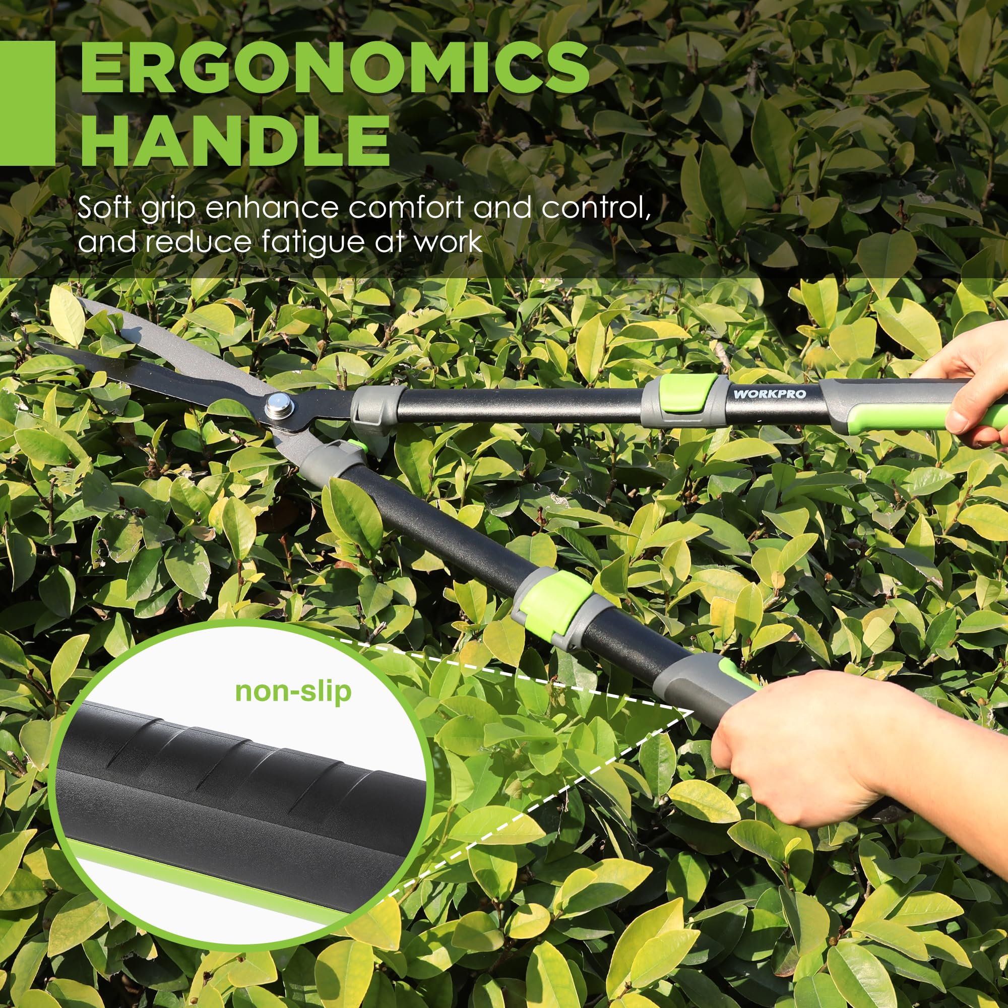 Shock-absorbing bumper on WORKPRO Hedge Shear for comfort