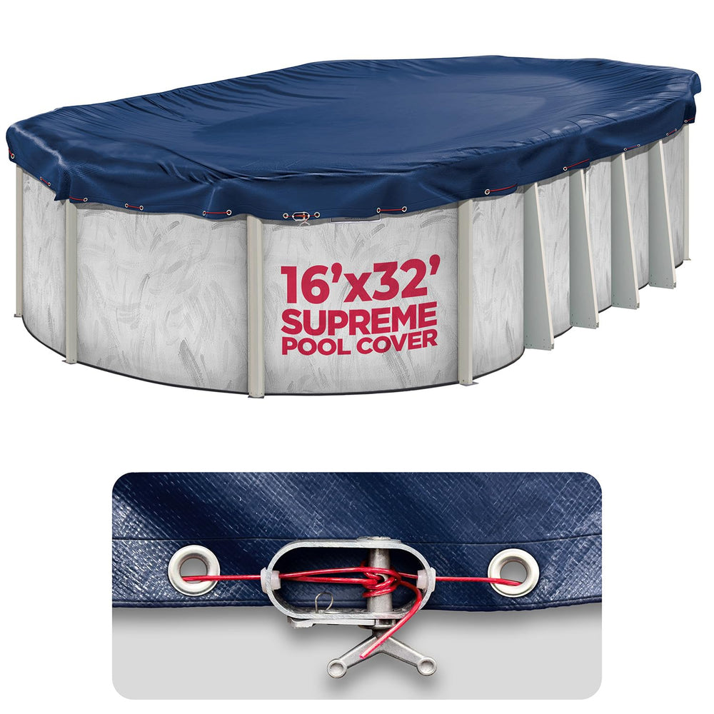 Shop Square 16 x 32 ft Oval Winter Pool Cover navy blue front view